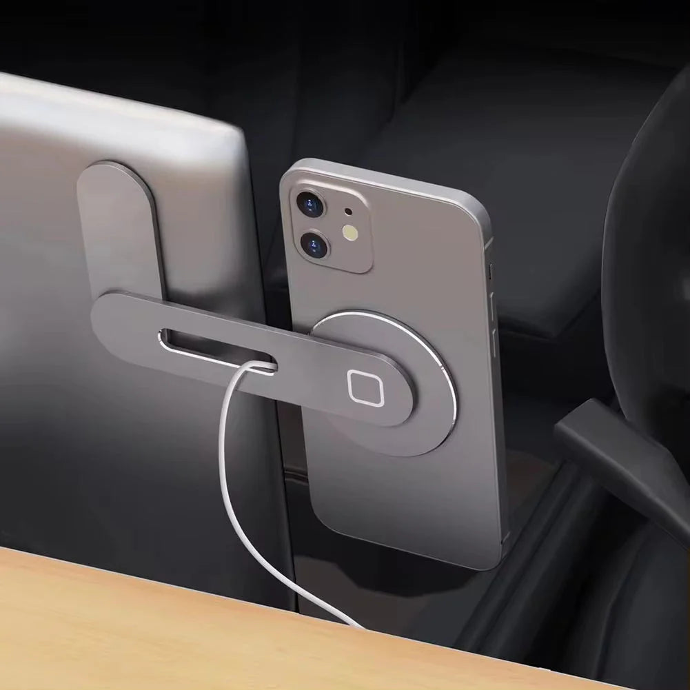 Magnetic Metal Phone Stand for Laptops & Tesla β Foldable Holder with 15W Fast Wireless Charging