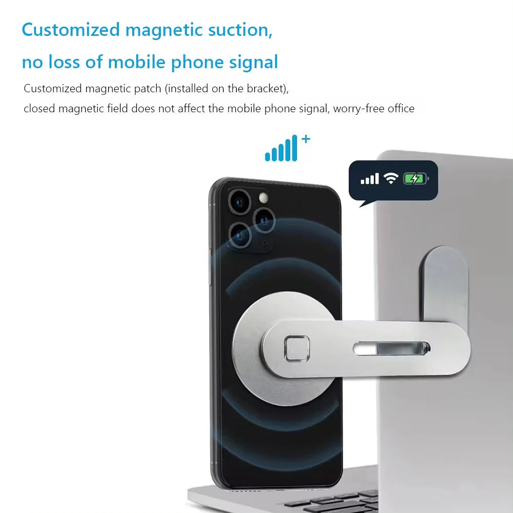 Magnetic Metal Phone Stand for Laptops & Tesla β Foldable Holder with 15W Fast Wireless Charging