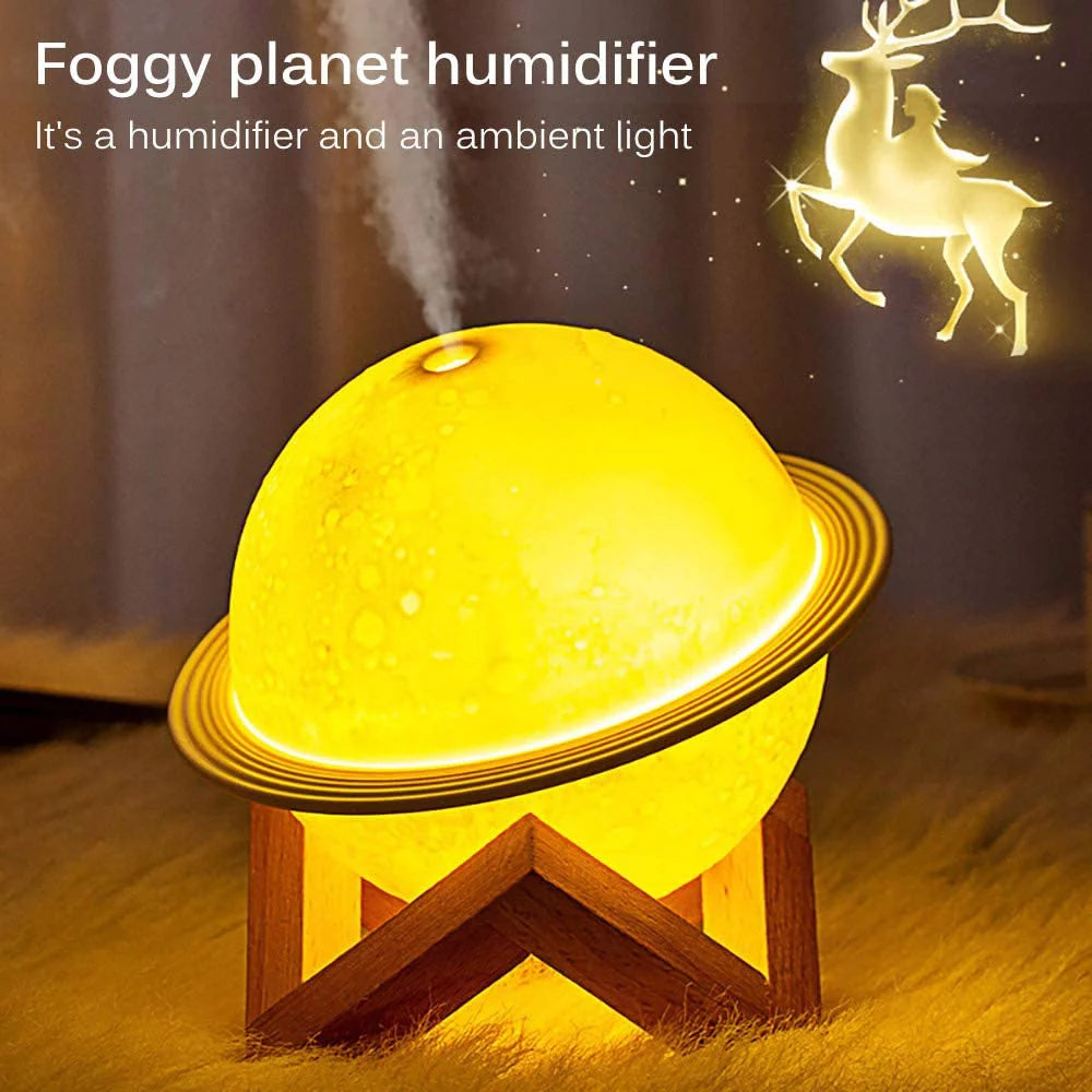 3D Moon Lamp Humidifier: Night Light, USB Rechargeable, 3 Colors, 330ml