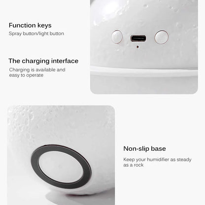 3D Moon Lamp Humidifier: Night Light, USB Rechargeable, 3 Colors, 330ml