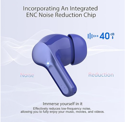 Wireless Earbuds, Bluetooth 5.3 Headphones HiFi Stereo, Bluetooth Earbuds with ENC Noise Cancelling Mic, IP7 Waterproof in Ear Earphones, 48H, LED Display Ear buds for Pad Phones Workout Sports, Blue