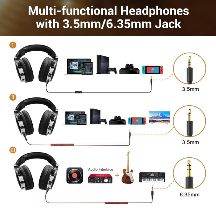 OneOdio Wired Over Ear Headphones Hi-Res Studio Monitor & Mixing DJ Stereo Headsets with 50mm Drivers and 1/4 to 3.5mm Jack for AMP Computer Recording Podcast Keyboard Guitar Laptop - Black