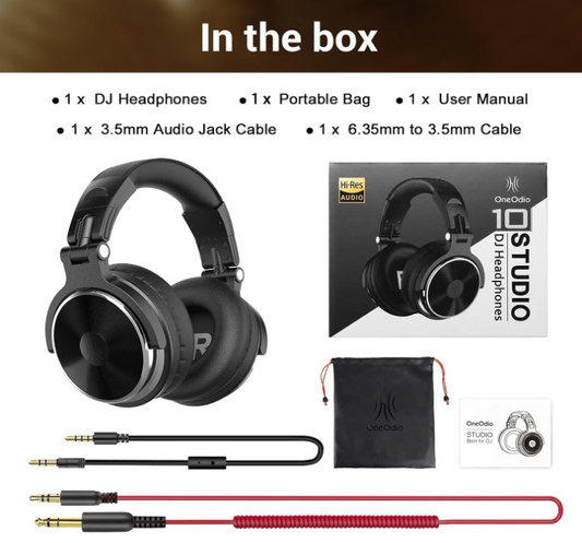 OneOdio Wired Over Ear Headphones Hi-Res Studio Monitor & Mixing DJ Stereo Headsets with 50mm Drivers and 1/4 to 3.5mm Jack for AMP Computer Recording Podcast Keyboard Guitar Laptop - Black